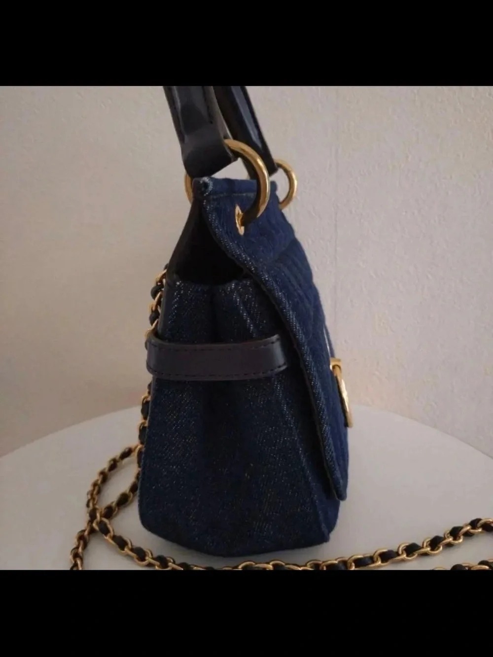 Mulberry Navy Quilted Top-Handle Shoulder Bag with Gold Hardware